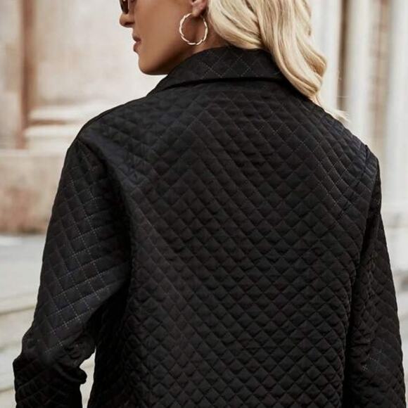 Black Jacket Blazer Luxury Sz Large Diamond Quilted Gold Button Cocktail Modern - Picture 6 of 15